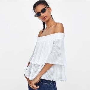 Zara Pleated Off The Shoulder Top, White, XS